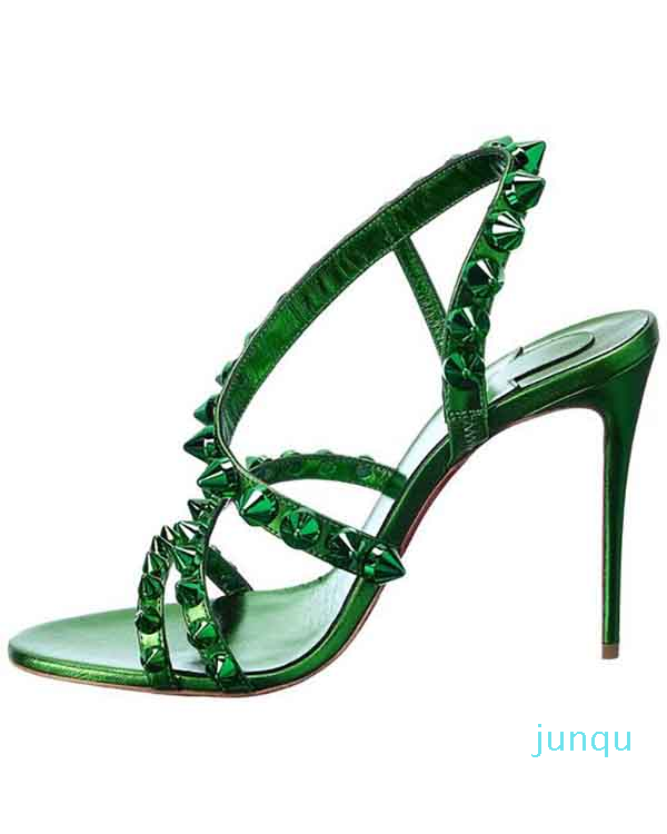 2022-femmes vert sandale talons hauts chaussures Spikita sangle sandales en cuir à pointes pompe cloutée talon sexy dame robe de soirée de mariag