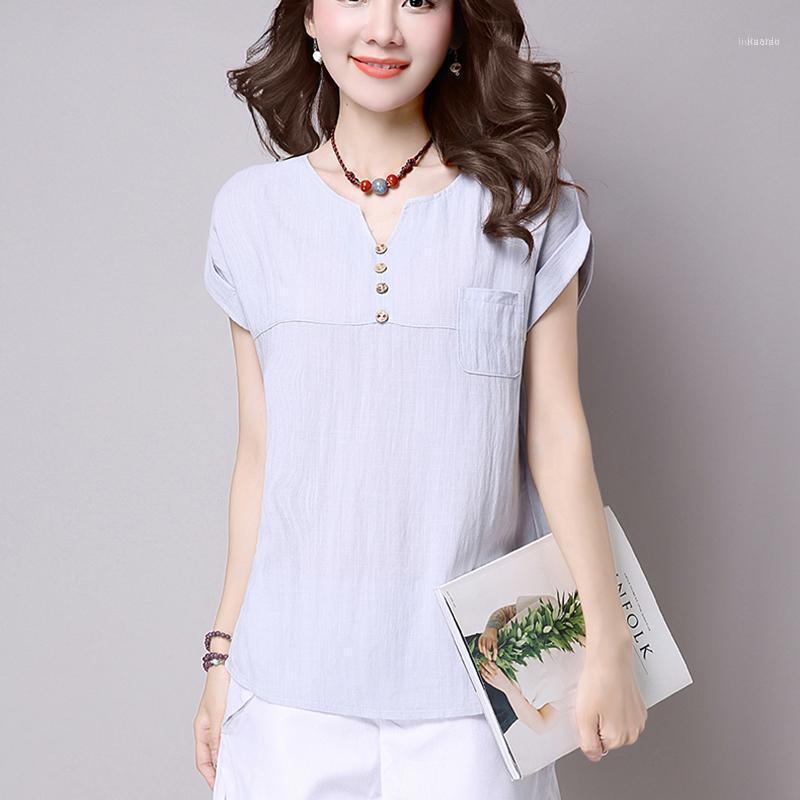 

Women's Blouses & Shirts Blusas Mujer De Moda 2022 Summer Fashion Womens Tops Linen White Shirt Women Plus Size Korean Clothes Roupas Femini, Blue