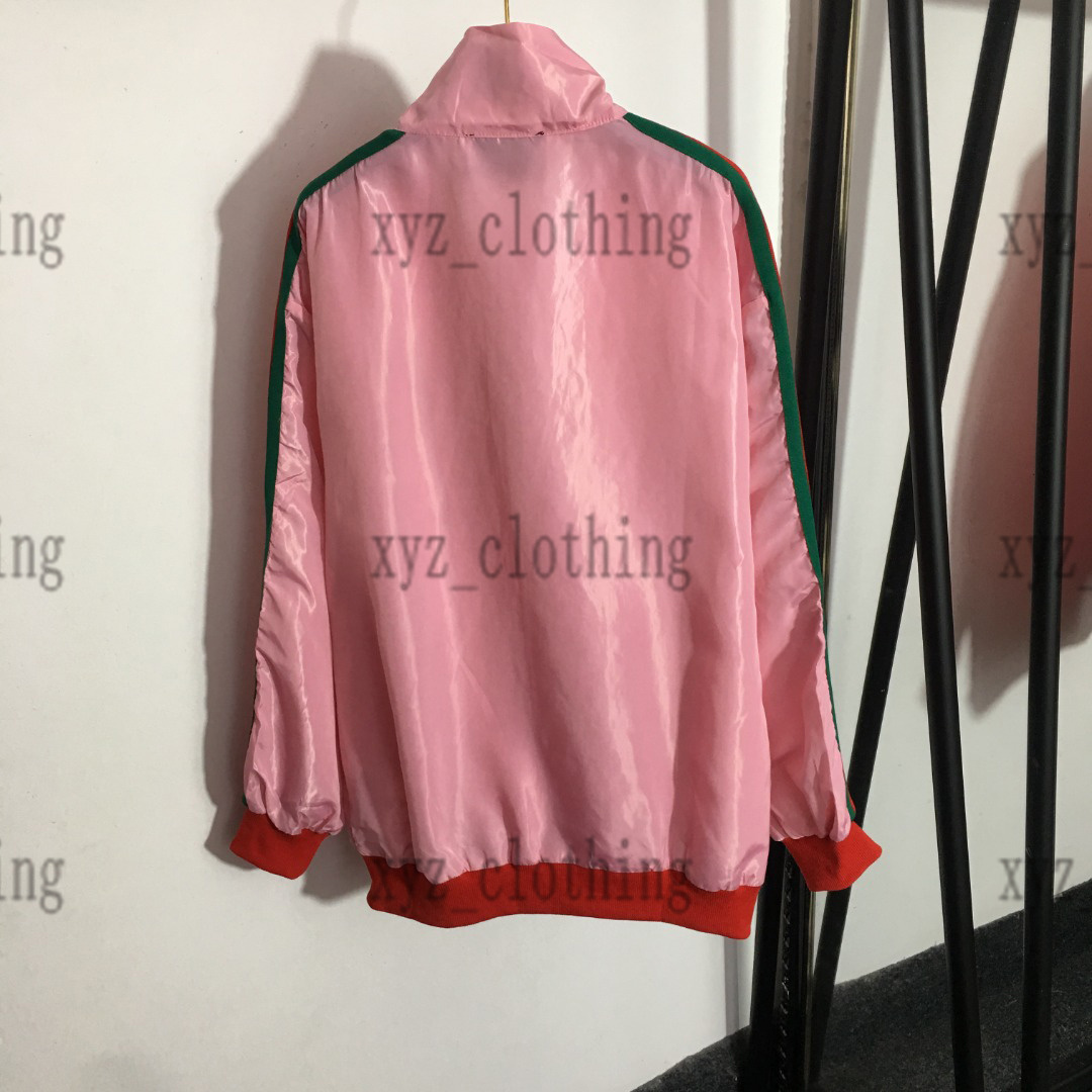 

22ss pink designer womens long jackets HIGH-END female over sized jacket Printed striped webbing edge-block stand-neck long-sleeve zip-up trench coat summer jackets, 02