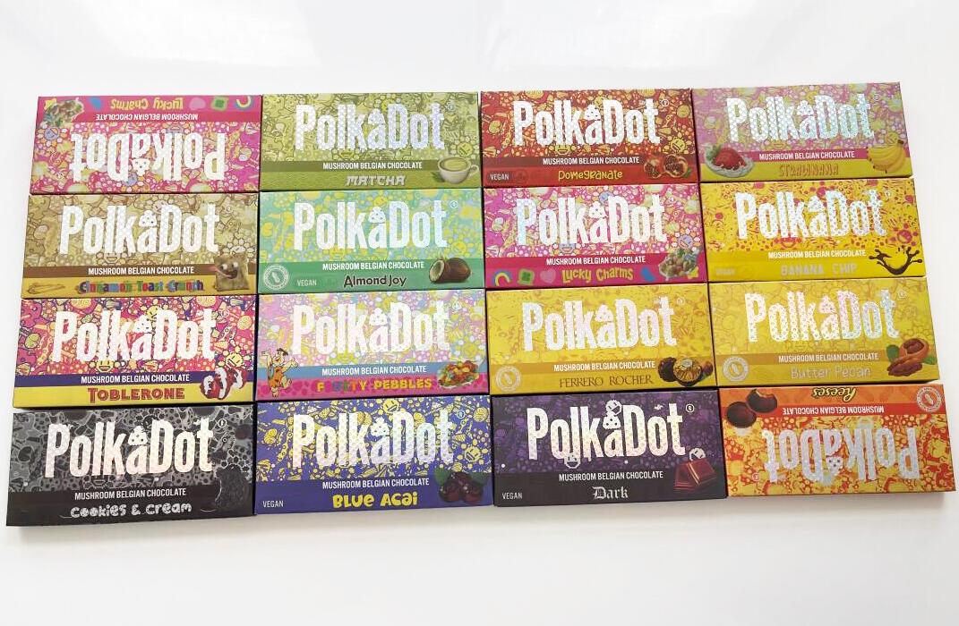 

Polkadot Mushroom Chocolate Bar Box Milk with Display Box QR Code Stickers 15 Grid Mold Foil Wrapper ONEUP