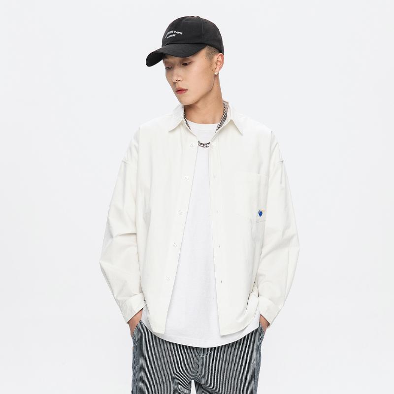 

Men' Casual Shirts Spring And Summer Brand Men' Women' Thin Cotton Long-sleeved T-shirt Fashion Embroidery Bottoming White ShirtM, Black