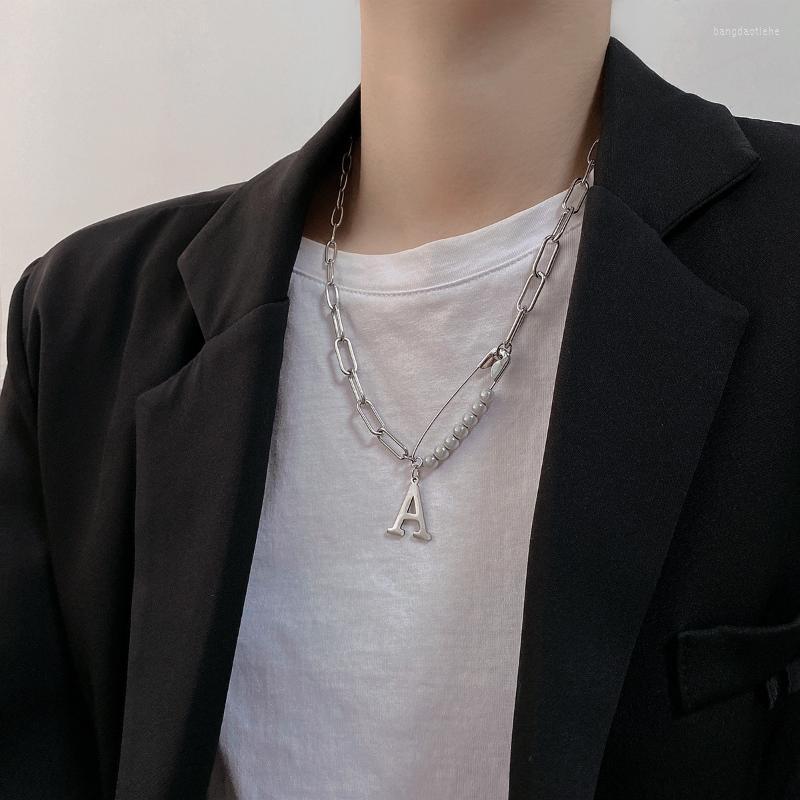 

Chains Trendy Letter A Pendant Necklaces Imitation Pearl Pin Chain Stainless Steel Fashion Women JewelryChains
