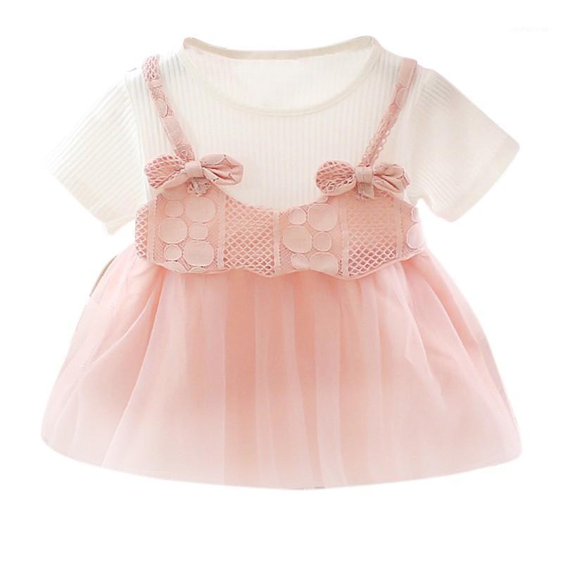 

Girl's Dresses Summer Baby Girl Cute Princess Dress Fake 2 Piece Toddler Mesh Design Short Sleeve Cotton Sundress