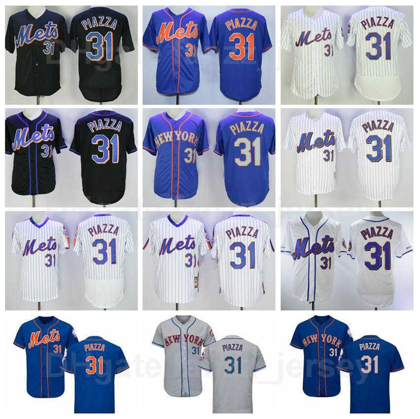 Men 2000 Retro 31 Mike Piazza Vintage Baseball Jerseys Blue White Grey Black Team Color All Stitched Cooperstown Pullover Pinstripe Retire Cool Base