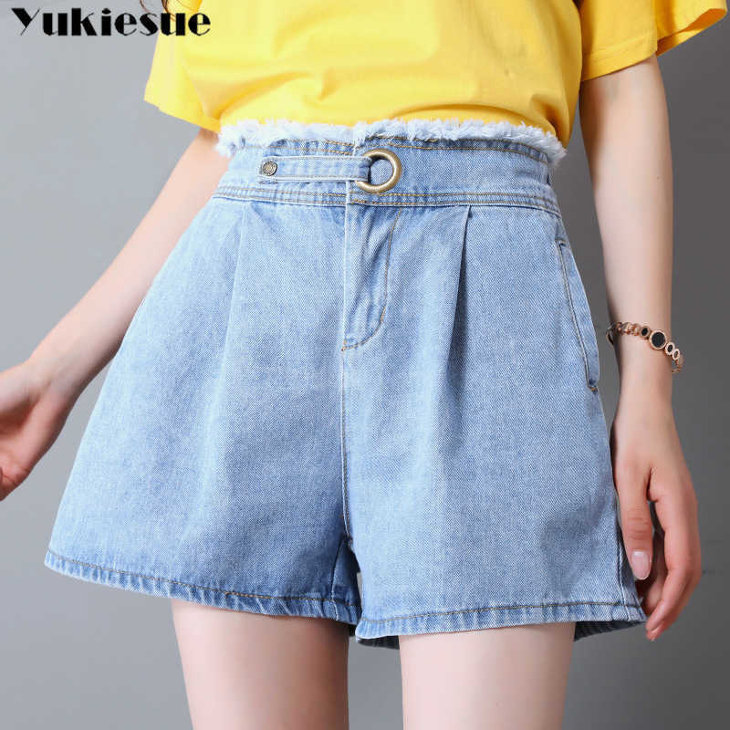 

Vintage High Waist Denim Shorts Classic Korean Style Wide Leg Casual Summer Ladies Jeans Mujer Pans Women 210608, Light blue