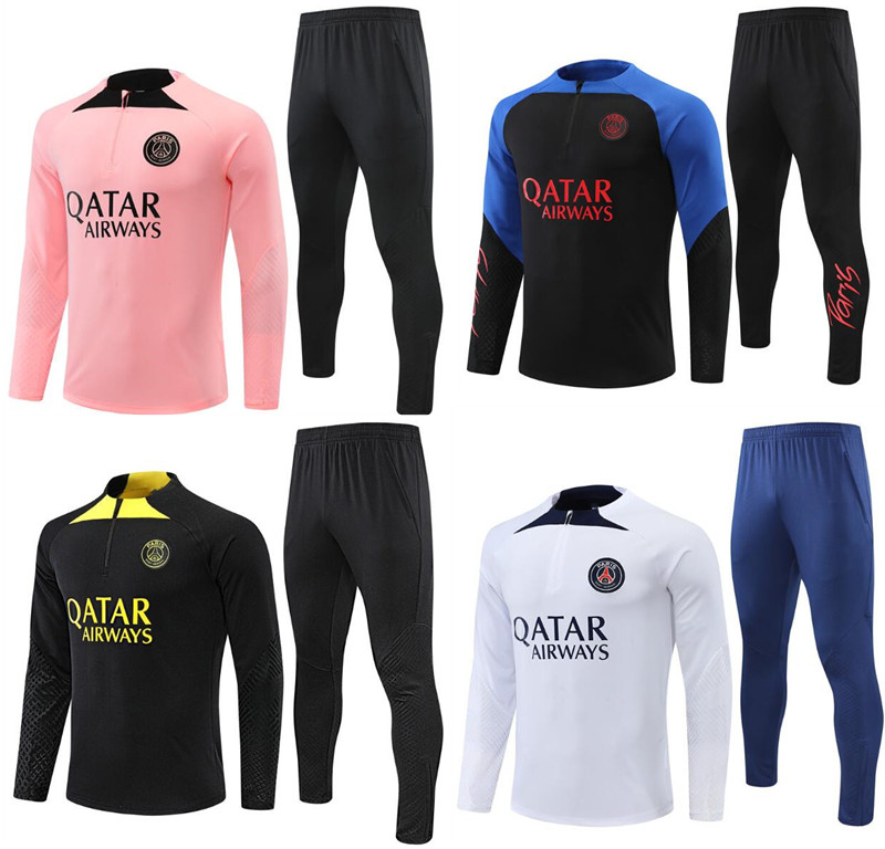 

22 23 Paris kods MBAPPE psgs Tracksuit CUISANCE PAYET Football Training Suits HAZARD BENZEMA VINI JR SERGIO RAMOS ANSU FATI Survetement Maillots de Foot Enfants Kids, Black