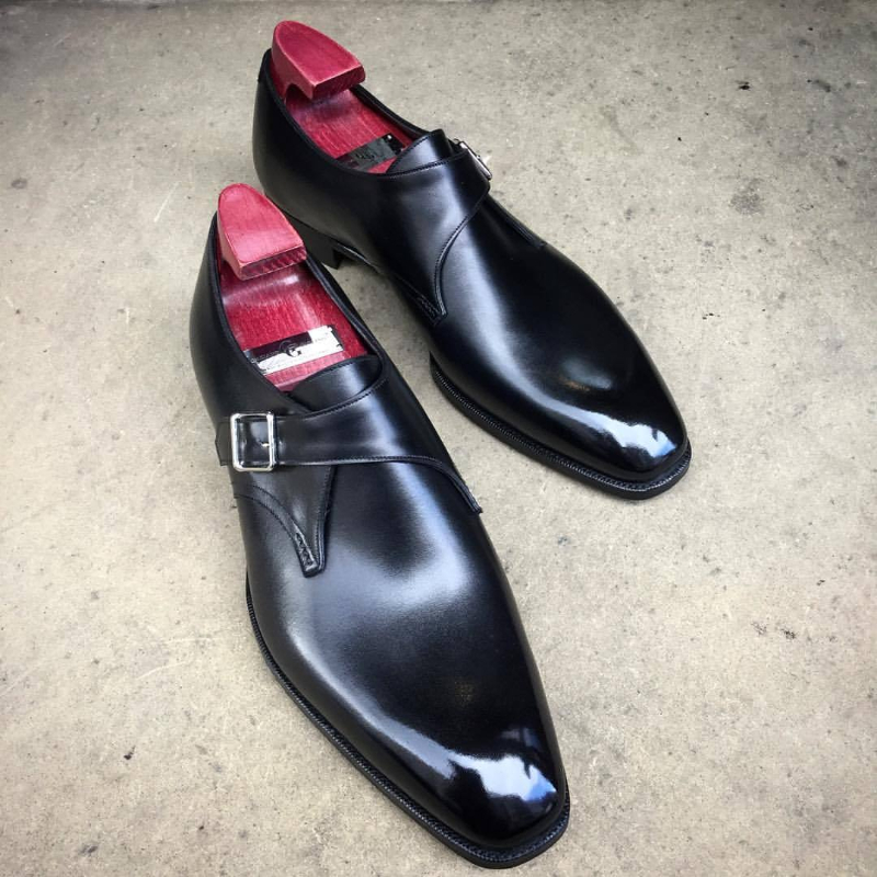 

Monk Shoes Men PU Low Heel Solid Color Buckle Pointed Professional Classic Comfortable Dress Formal Shoes CP227, Clear