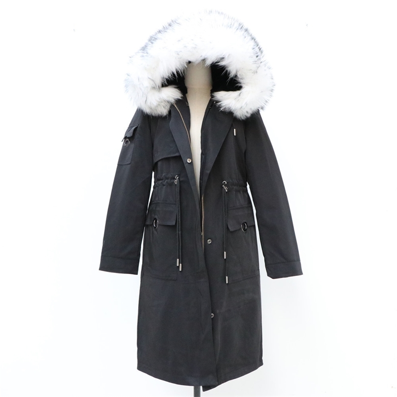 

real natural raccoon fur woman parkas coat with big large collar and rabbit fur liner thick warm waterproof parka 201016, Beige