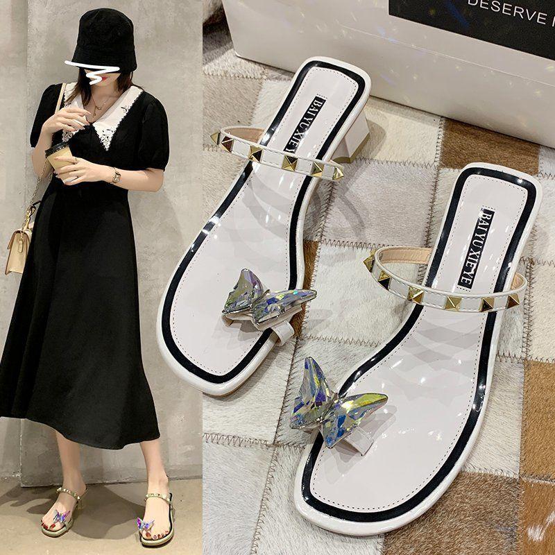 

Sandals Rhinestone Toe Ring Summer Flat Women 2022 Fashion Open Flip Flops Slides Slip On Beach ShoesSandals, Green