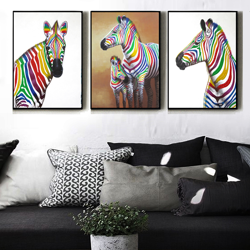 

Colored Zebra Canvas Print Poster Animals Wall Art Canvas Painting Modern Home Decor Wall Paintings Scandinavian Posters tableau