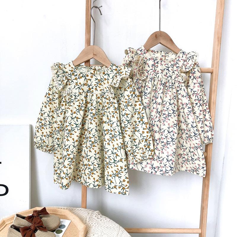 

Girl's Dresses Toddlers Kids Princess Long Sleeve Floral Baby Girls Loose Cotton Skirt 2022 Summer Children Rural Style Casual ClothesGirl's, Yellow