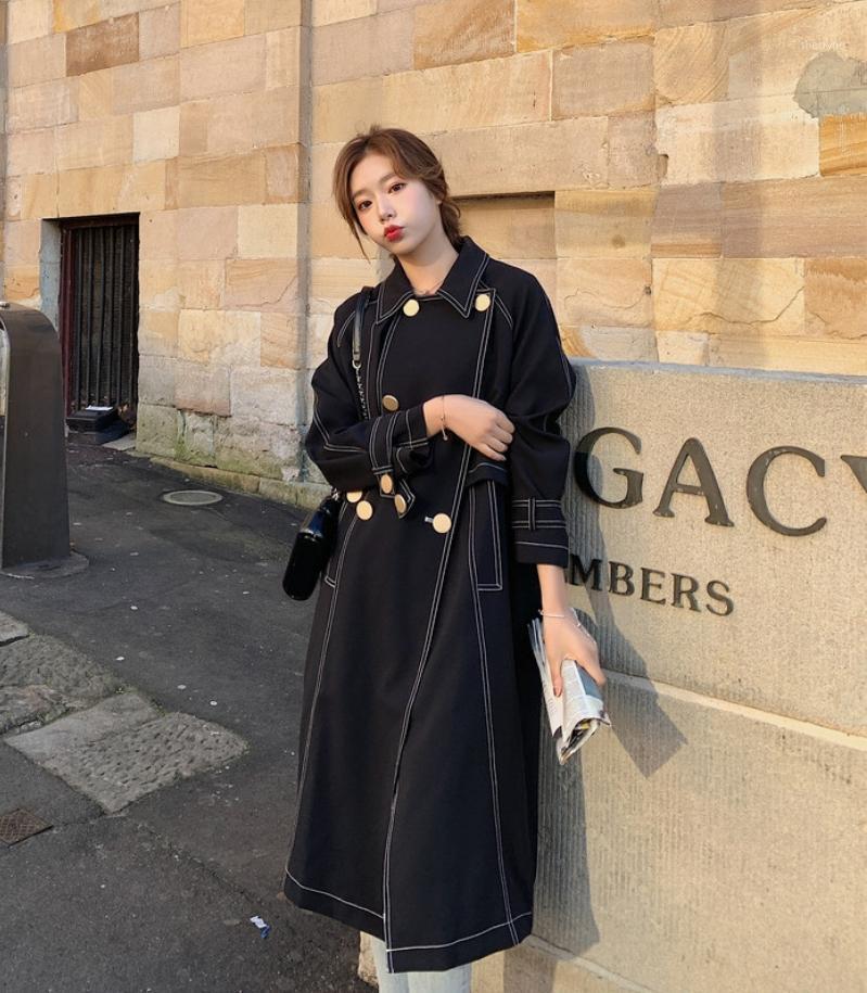 

Women' Trench Coats Mid-Length Windbreaker Knee-Length Fashion Temperament Double-Breasted Jacket 2022 Autumn Black Red