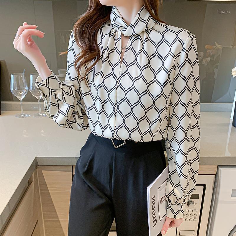 

Women' Blouses & Shirts COIGARSAM Blouse Women Spring Autumn 2022 Casual Full Sleeve Geometric Bow Meters Apricot Blusas Womens Tops And