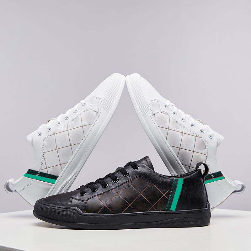 

Sneakers Men Shoes PU Leather Round Toe Flat Lace Up Fashion Trend Simple Comfortable Breathable Business Casual Shoes HM246, Black