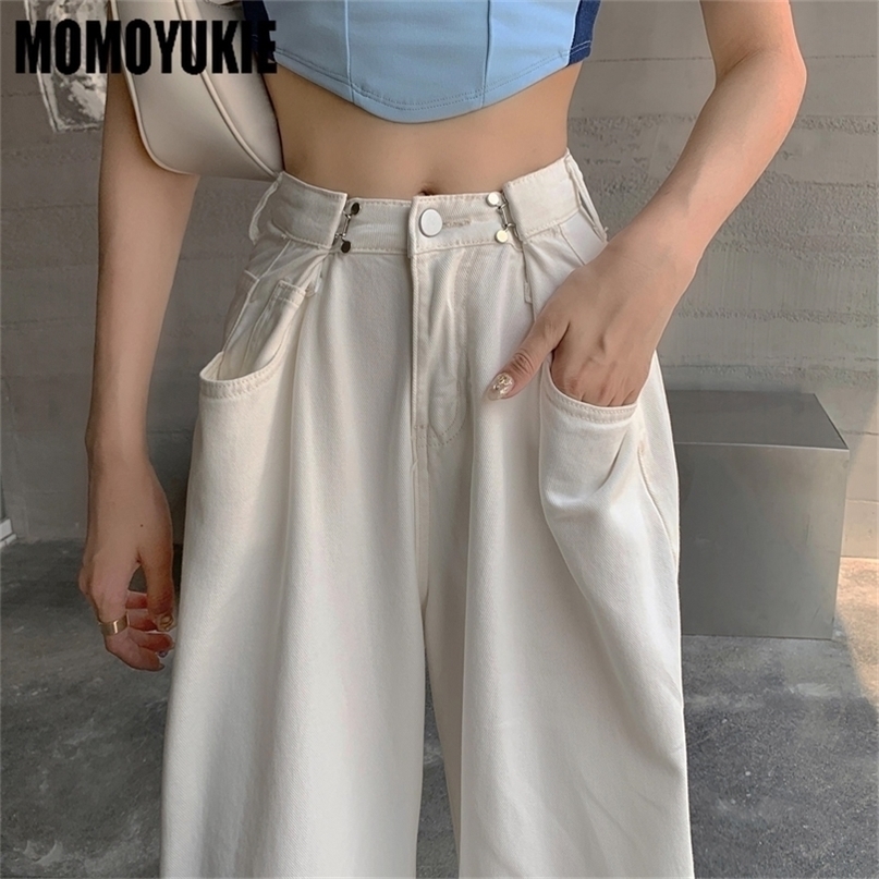 

Fashion Loose Jeans For Women High Waist Stretch Wide Leg Femme Trousers Casual Comfort Denim Mom Pants Washed Jean 220419, White