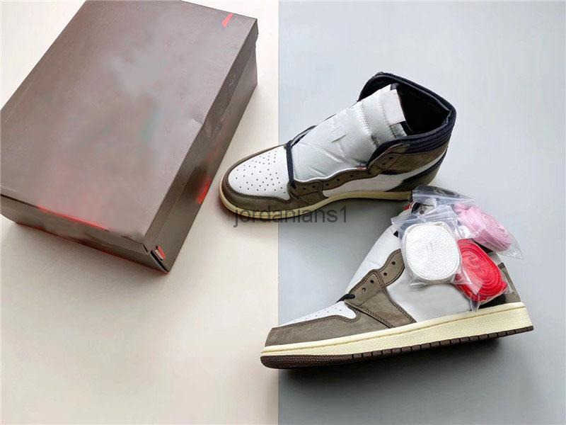

Shoes Travis Scotts 1S High OG TS SP 1 Mens Sail Dark Brown Mocha University Outdoor Sneakers CD4487-100, Dark mocha
