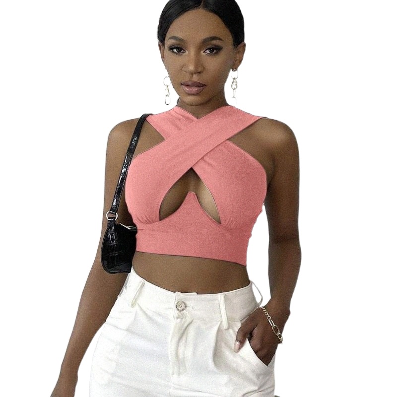 women's Tanks & Camis Crop Top Cut Out Women Cropped Halter Sexy Sleeveless Female Vest Clubwear With Straps Tops Fashion Solid Cami M6WN#-image-790091406