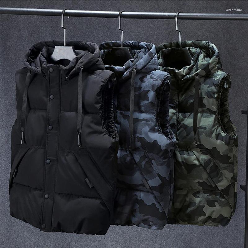 

Men's Vests Autumn Winter Plus Vest Extra-large Cotton Waistcoat Detachable Cap Keep Warm Men Clothing Streetwear 6xl 7xl Kare22, Black