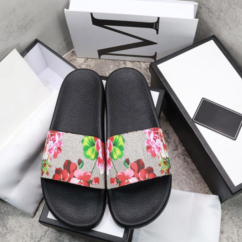 

GG's Designer Men Women Slippers Sandals with Correct Flower Box Dust Bag Shoes snake print Slide Summer Wide Flat Slipper, Blue