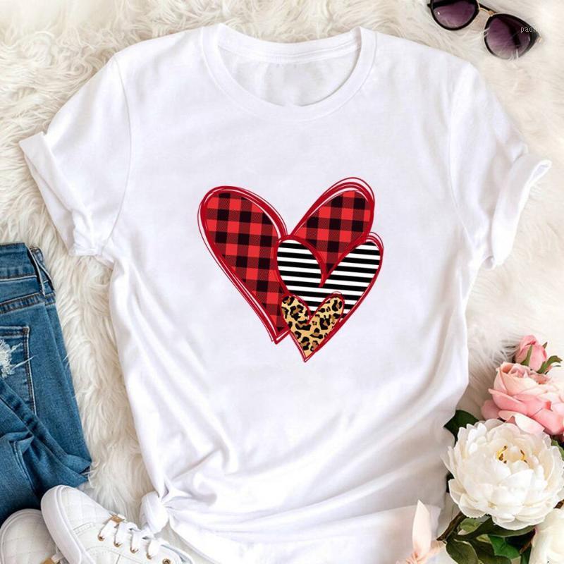 

Women' T-Shirt Plaid Leopard Heart Colored Printed 100%Cotton Women Tshirt Funny Summer Casual O-Neck Short Sleeve Top Love Shirt Gift For, White