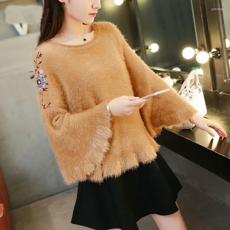 

Women's Sweaters 2022 Women Mohair Pullover Spring And Autumn Embroidered Large Size Round Neck Sweater Female Cloak Jemi22, Khaki