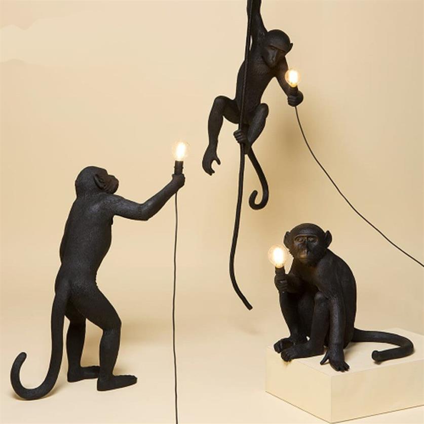 

Modern Black Monkey Lamp Resin Hemp Rope Seletti Monkey Lamp White Living Room Monkey Lights In Pendant Lights Hanging Lamp E27300C