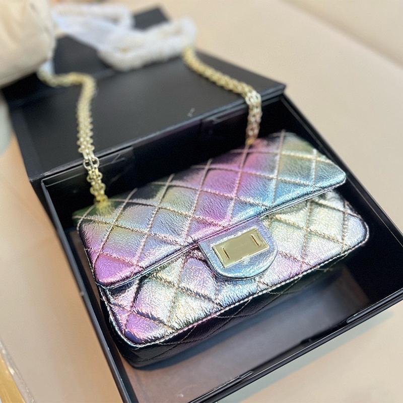 

Top Premium New Fashion Bag Rainbow Gradient Lambskin Designer Handbag Classic Chain Double Flap Women's Luxury Cross Body Shoulder s, Multi-color