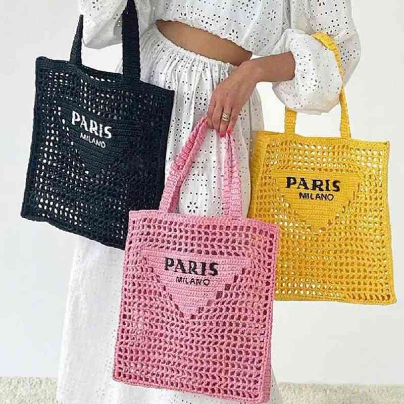 

Shoulder Bags Wedding Evening Bag Handbag Designer 2022 Designer Brands Hollow Letters Raffia Straw Tote Fashion Paper Woven Women Shoulder Bags 220331, Black