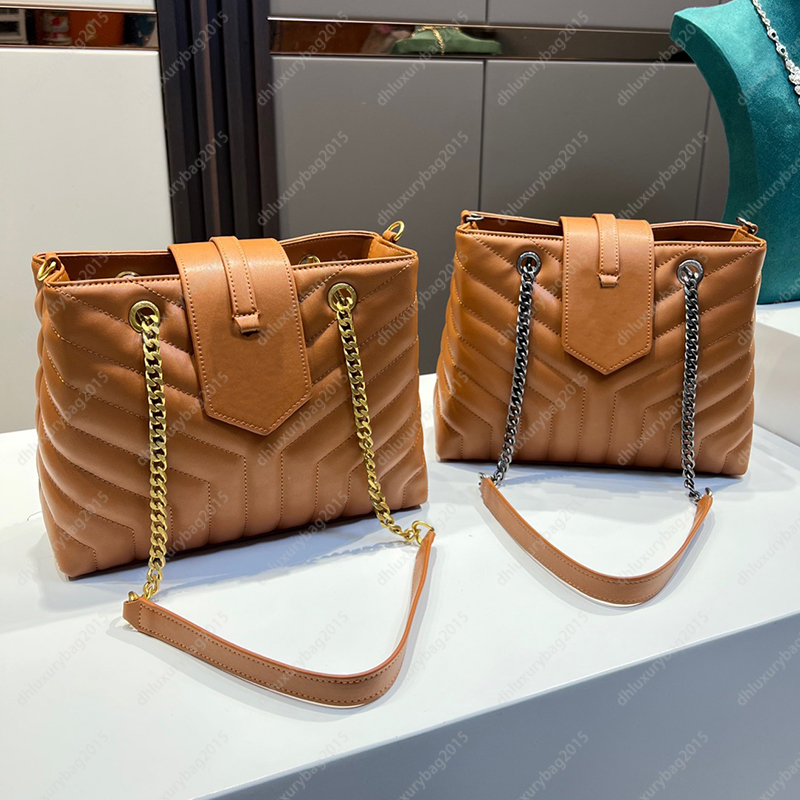 

Large Capacity Shoulder Bags 2 Colors Leather Totes Luxury Designer Handbags Women Shopping Bags Khaki Vintage Drawstring Chains Bucket, Khaki-silver chains