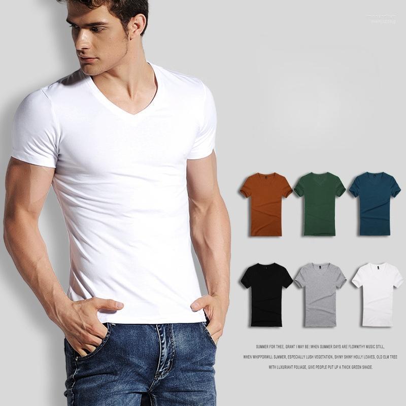 

Men's T-Shirts 2022 Brand Short-Sleeved T-Shirt Men's V-Neck Solid Color White Chicken Heart Collar Bottoming Shirt MenMen's Imon22