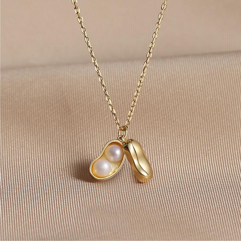 

Chains Peanut Pod Pearl Necklace S925 Sterling Silver Women Jewelry Fashion Luxury Quality Unusual Trend Female Charm Neck Chian GiftChains