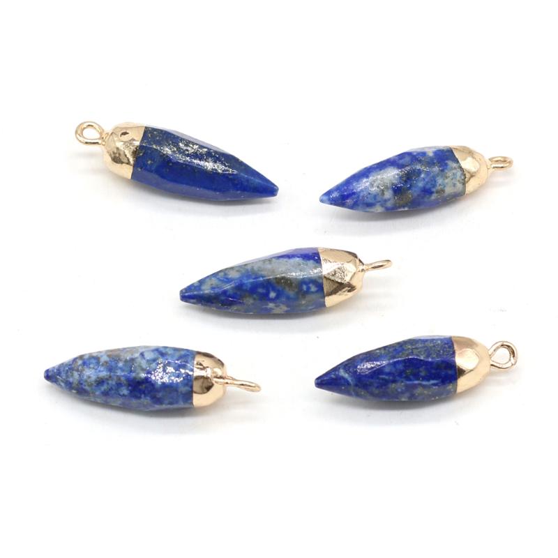 

Pendant Necklaces 100% Natural Lapis Lazuli Semi-precious Stone Rhombus Gilt Charms For Jewelry Making DIY Necklace Accessories 8x25mm 1PCPe