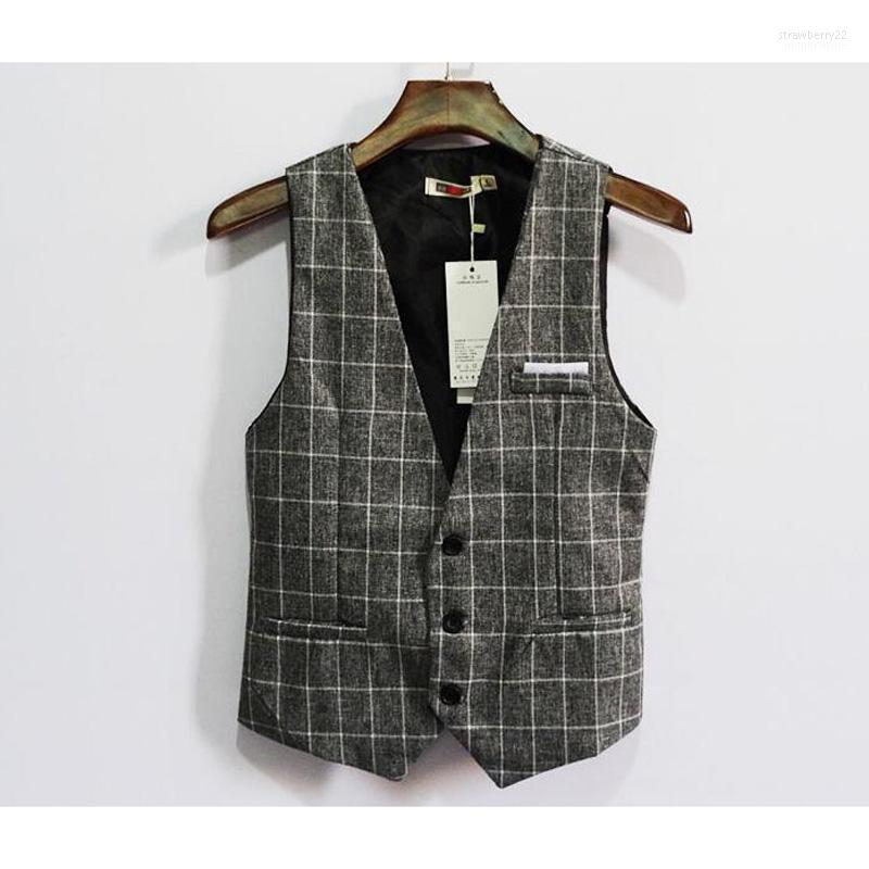 

Men's Vests Slim Suit Vest Men Casual Business Professional Korean Waistcoat Plaid Man Clothing Plus Size 5XL 6XL 7XL Stra22, Dark grey