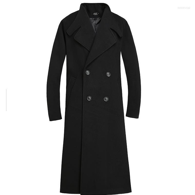 

Men's Wool & Blends Classic Autumn Winter Mens Coat Solid Long Sleeve Woolen Jackets Men Overcoat Double-Breasted Fashion Trench Outerwear K, Black