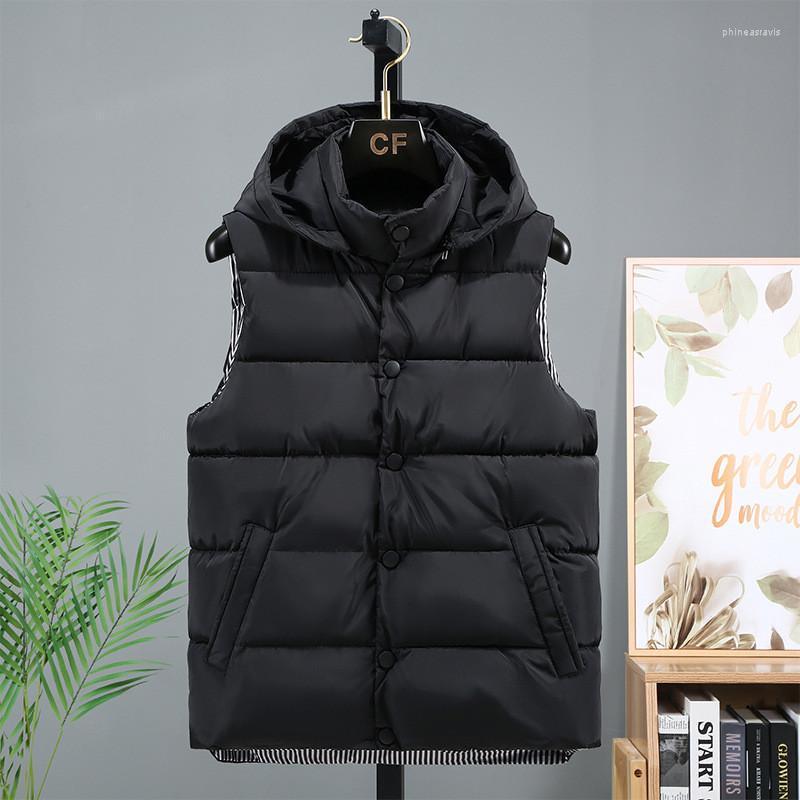 

Men's Vests Men' Sleeveless Vest Hooded Jackets Winter Fashion Male Cotton-Padded Solid Coats Men Warm Black Waistcoats ClothingMen's Ph, White