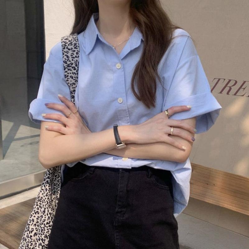 

Women' Blouses & Shirts HziriP Oversize Short Sleeves Solid Plus Size -2XL Office Lady OL Brief Streetwear Summer Femme Chic All Match Top, Green