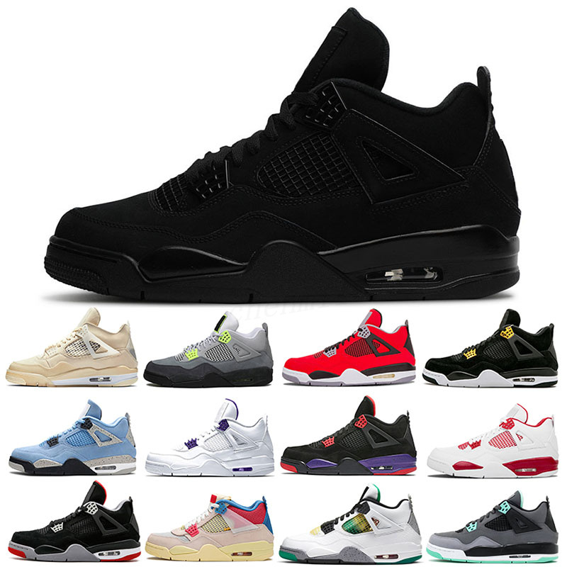 

New custom Arrival Wholesale Jumpman 4 4s Men Womens Basketball Shoes White Cement Cactus Jack Neon Court Purple Bred Mens Trainers Sports Sneakers 36-46 c33, Color 1