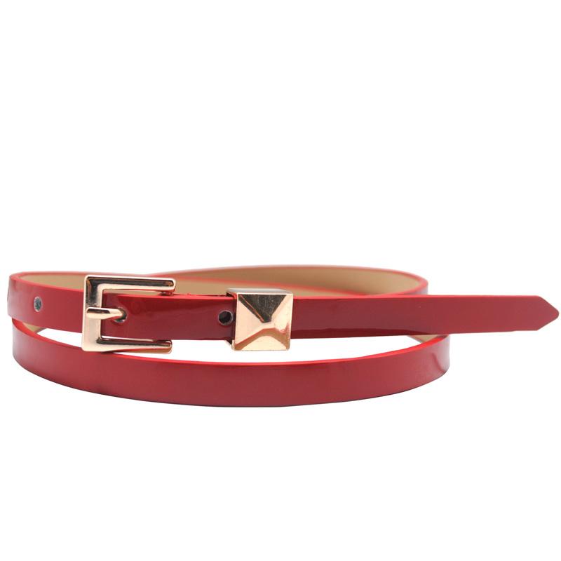 

Belts Girls Patent Leather Skinny Slim Genuine Belt Golden Pin Buckle, Red