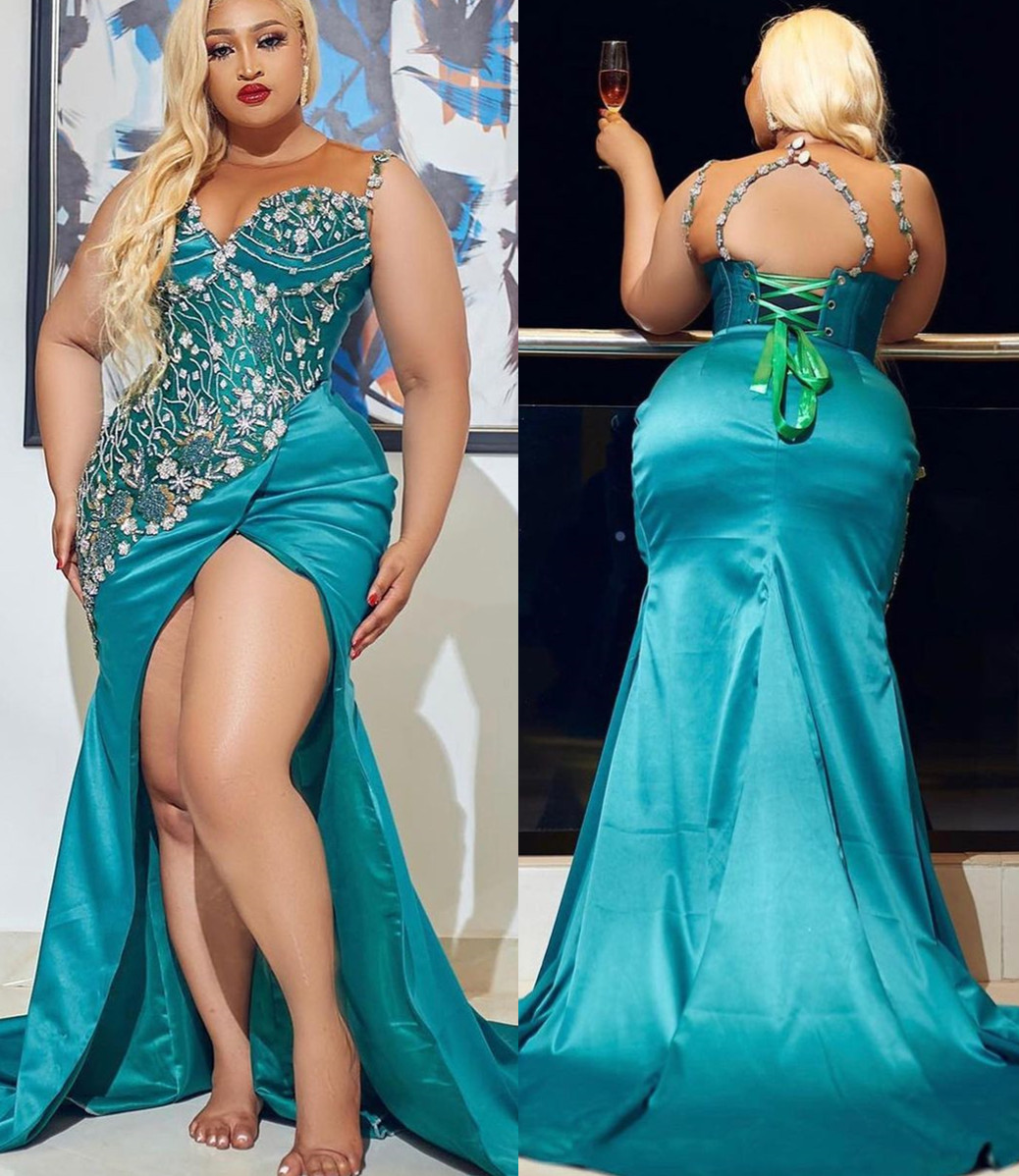

2022 Plus Size Arabic Aso Ebi Hunter Green Mermaid Prom Dresses Lace Beaded Evening Formal Party Second Reception Birthday Engagement Gowns Dress ZJ330, Royal blue