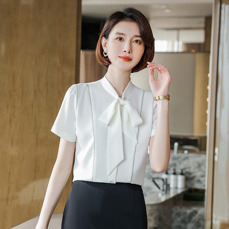

Women' Blouses & Shirts Summer Fashion Women Short Sleeve White Work And Tops Office Ladies ClothesWomen, Navy blue shirt