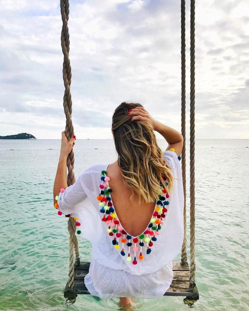 

Sarongs Sexy Ethnic Beach Cover Up Women Dress Tassels Backless Short Summer Bat-wing Sleeve Wear Bikini UpsSarongs