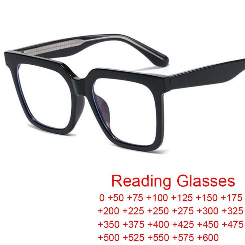 

Sunglasses Fashion Anti Blue Light Square Reading Glasses 2022 Women Men Optical Big Frame Finished Prescription Hyperopia Eyewear 0 To 6Sun