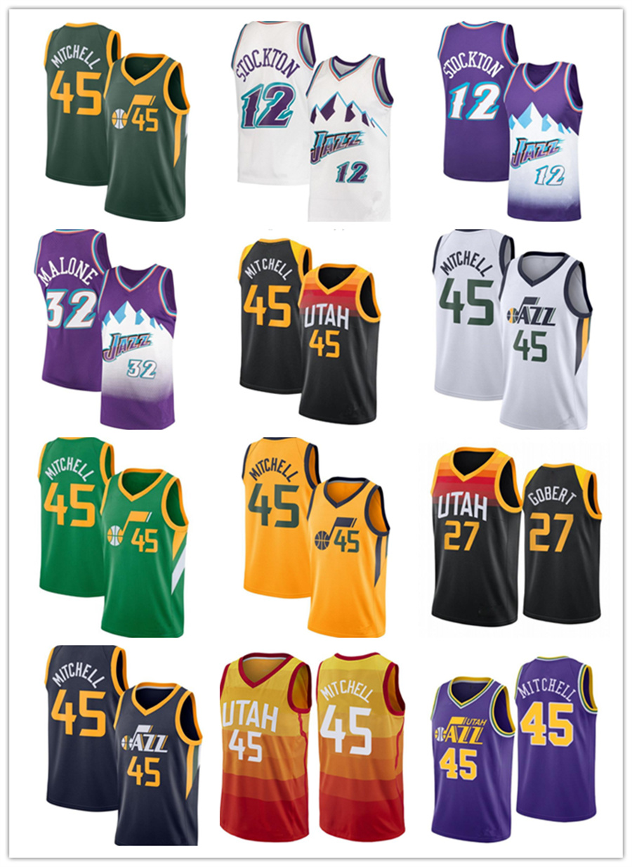

2022 Donovan 45 Mitchell Rudy 27 Gobert John 12 Stockton Basketball Jerseys Mens City Karl 32 Malone 75th Purple Edition Retro Jersey Shirt