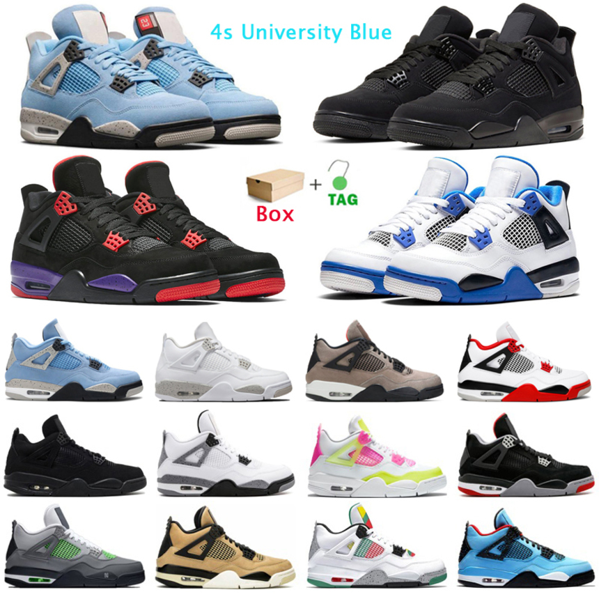 

with Box Jordns Jumpman Basketball Shoes 4s University Blue 4 White Oreo Fire Red Taupe Haze Cool Grey Mushroom Neon Royalty Mens Trainers Sport Sneakers, #13