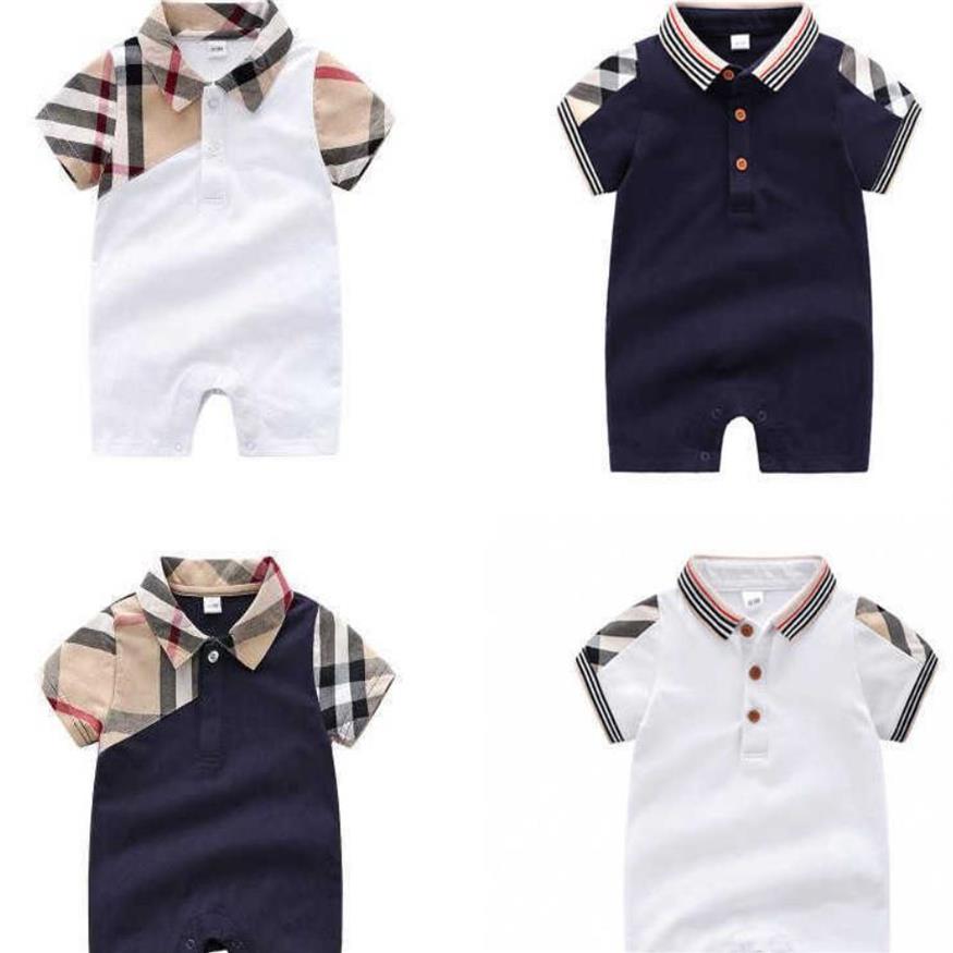 

Boys Clothes Girls Kids Designer Short Sleeve Plaid Romper 100% Cotton Children's Infant Clothing Baby Infant Girl Boy Clothe299T, As picture show