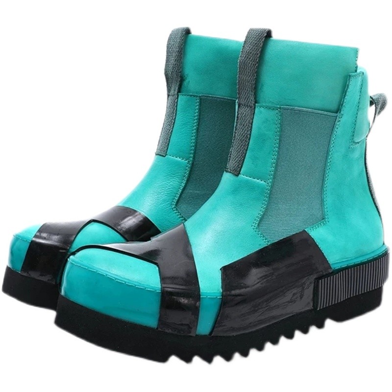 

High Top Designer Real Leather Handmade Retro B bs Boots increasing thick sole booties