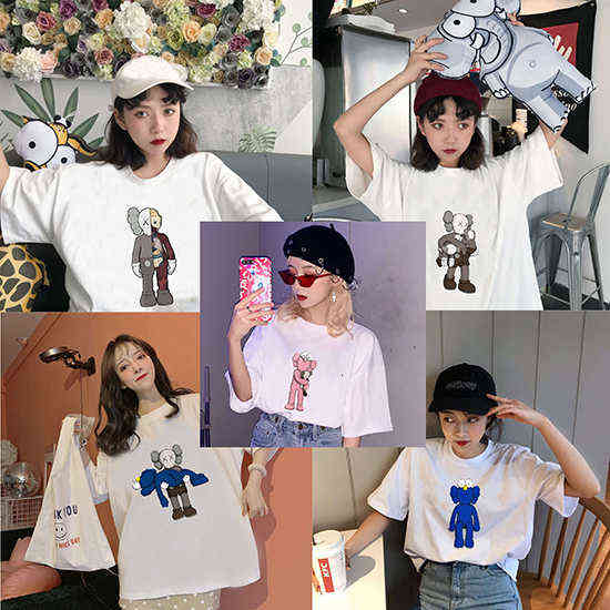 

arrival women' fashion casual designer kaws cartoon printing T shirt O-neck Plus Size short sleeve t shirt DHBOWC185, 01