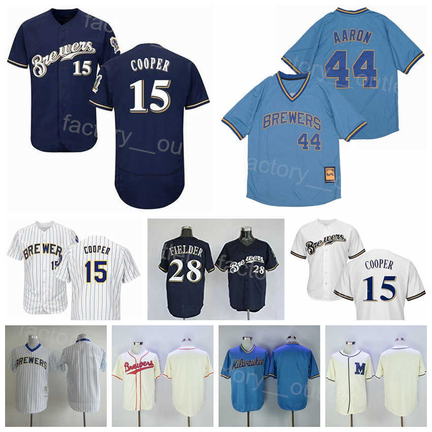 Hommes 1913 1948 Retro Baseball Vintage 15 Cecil Cooper Jersey 14 Kent Hrbek 44 Hank Aaron 28 Prince Fielder Pull Cousu Bleu Marine Blanc Rouge G