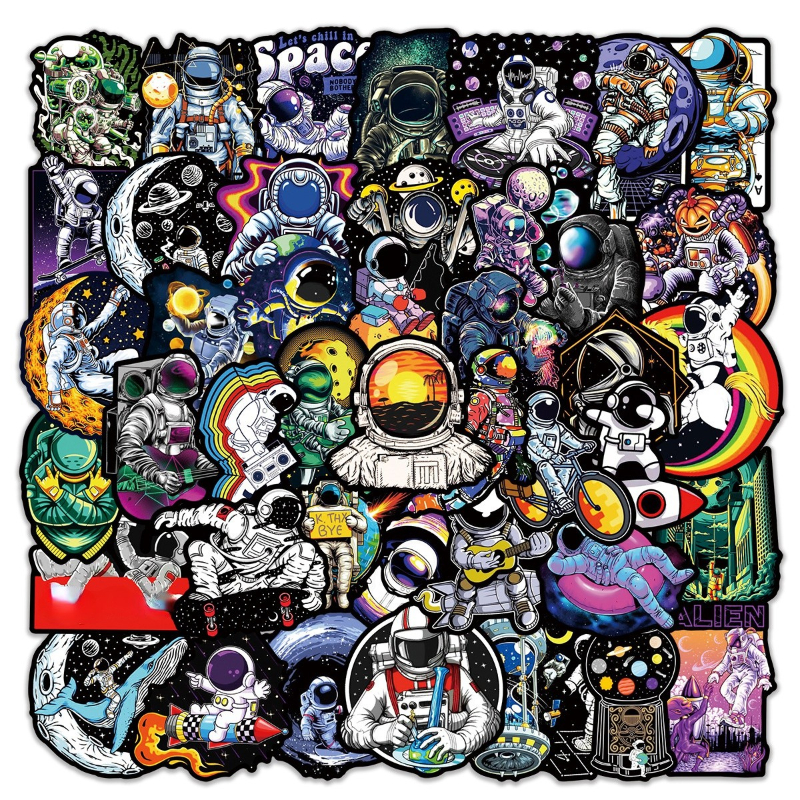 

50Pcs Cool Interesting Black Astronaut Sticker Cartoon Space Suit Graffiti Kids Toy Skateboard Car Motorcycle Bicycle Sticker Decals, Multi colors