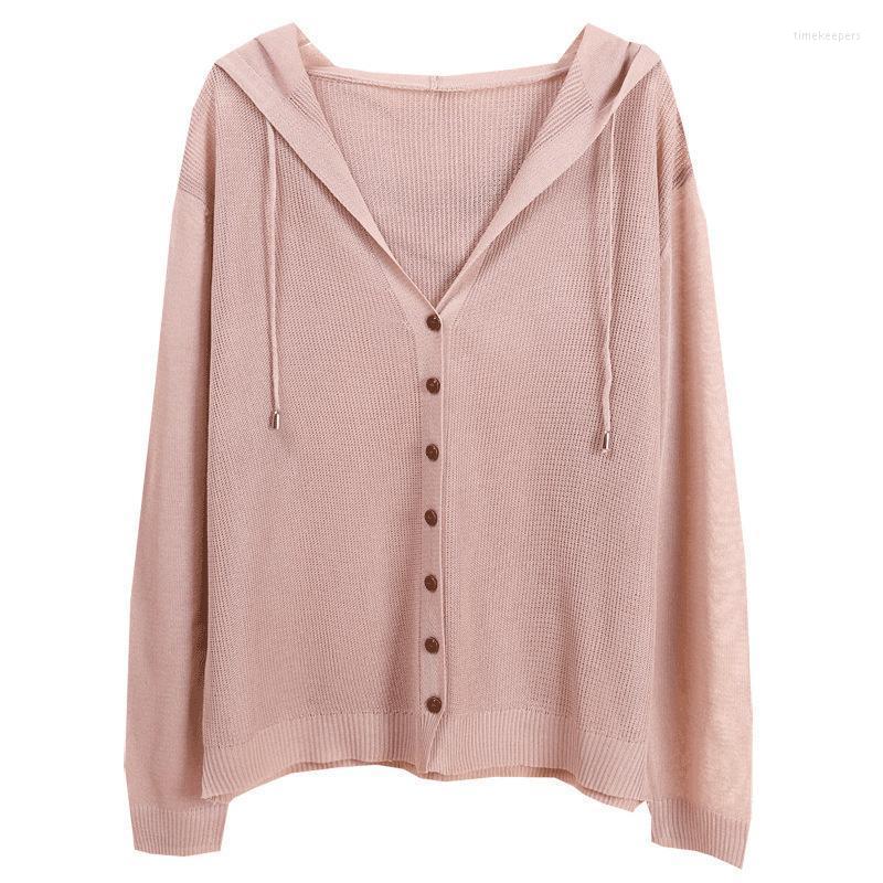

Women's Knits & Tees Spring Summer Ice Silk Sweater Women Thin Cardigan Hooded Long Sleeve Knitted Casual Coat Ladies OutwearWomen's Time22, Black